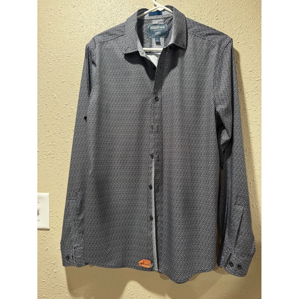 Heritage Report Collection Mens Black White 4 Way Stretch Geometric Shirt L